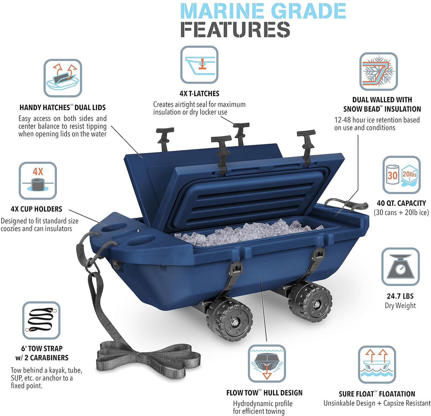 Crawler Cooler with Wheels – 40 QT Amphibious Floating Cooler & Dry Storage Vessel